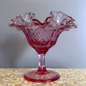 Fenton Vintage Mid Century Colonial Pink Pineapple Pink Pedestal Compote.